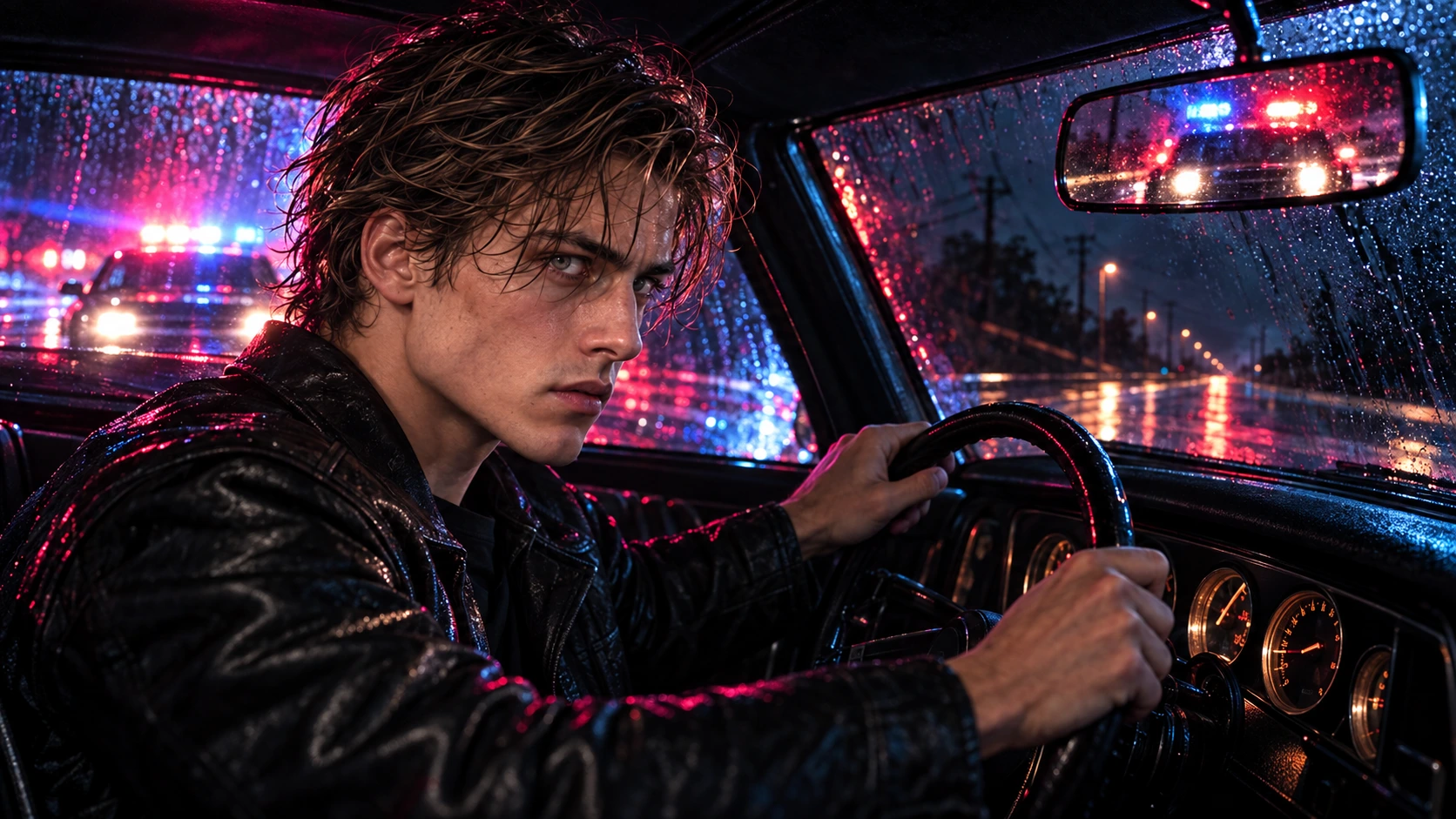 Jonas Voss at the wheel of the blacked-out 1970 Charger.