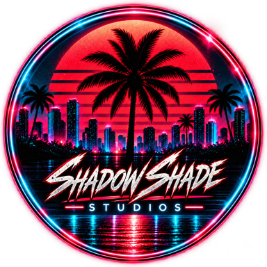 Shadow Shade Studios official neon sunset palm logo
